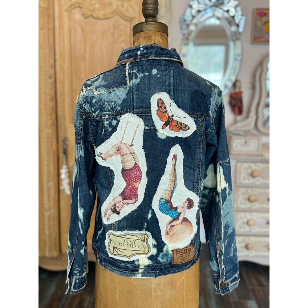 Circus Pin-Up Patchwork Denim Jacket | Distressed |‎ Large - Picture 7 of 16